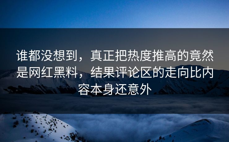 谁都没想到，真正把热度推高的竟然是网红黑料，结果评论区的走向比内容本身还意外